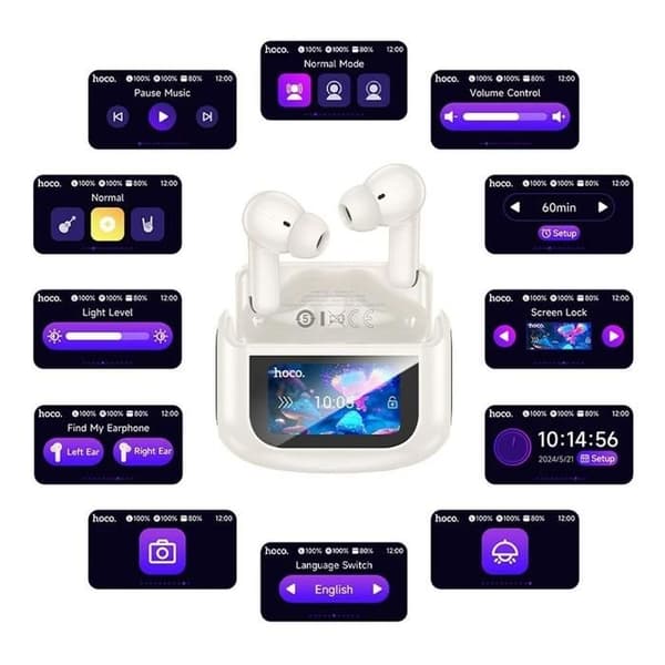 Bluetooth-hörlurar - Hoco - EQ21 - ANC - ENC - TWS - Vit med LED-touchskärm Vit
