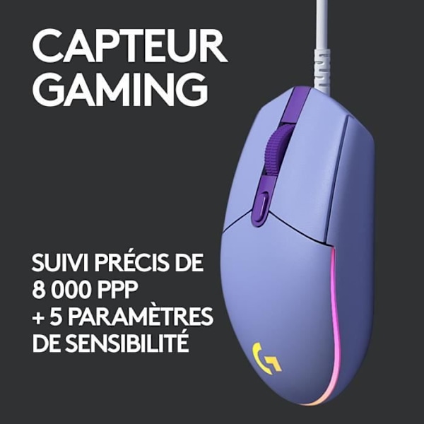 Spelmus - Trådbunden - LOGITECH G - G203 - LIGHTSYNC - RGB - USB - Lilac