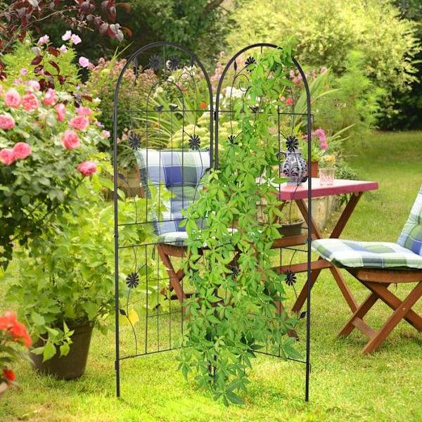 Relaxdays tomatstöd, i paket om 2, för klätterväxter, i metall, att plantera, H x B: ca 150 x 50 cm, svart svart