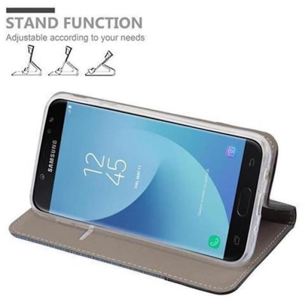 Samsung Galaxy J3 2017 (7) Fodral i MÖRKBLÅ SVART från Cadorabo (TYG-LEATHERETTE Design) Helt skyddsfodral med flipskydd