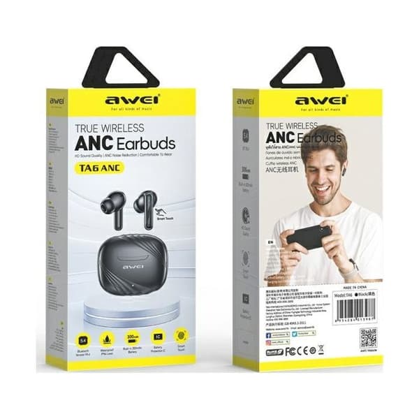 Bluetooth-hörlurar 5.3 AWEI TA6 ANC+ med dockningsstation Svart