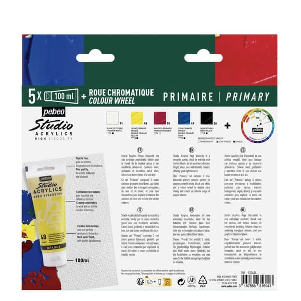 Akrylfärg - Hög viskositet - Set med 5 tuber 100ml - Grundfärger - Pébéo Studio Primära färger