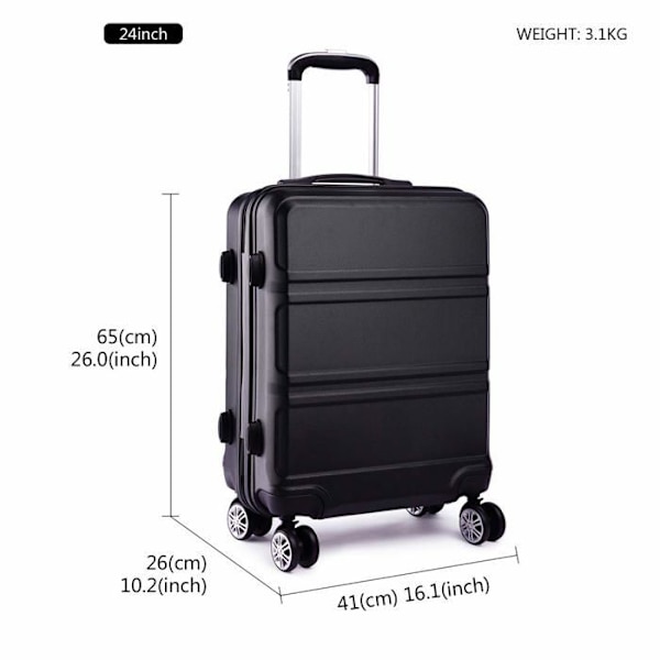 Kono - K1871L BK 24 - Medium Fashion resväska 24 tums resväska ABS hård resväska 4 resevagns resväskor (24" svart)