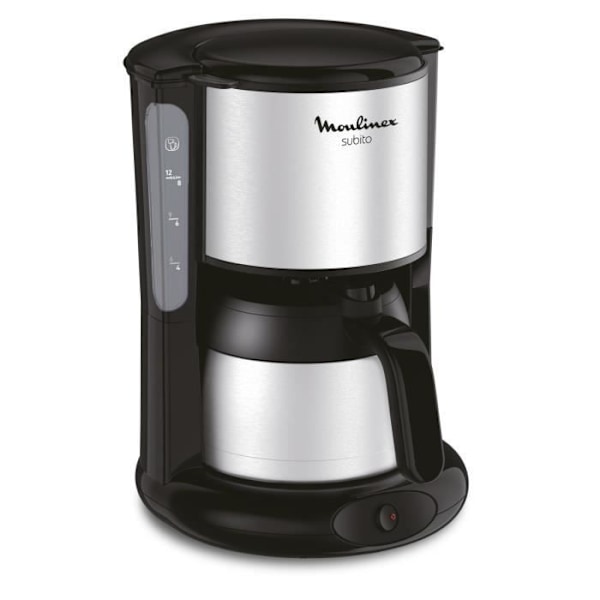 MOULINEX Subito Inox isotermisk filterkaffebryggare, 0,9 L, 8 till 12 koppar, Håller sig varm i 4 timmar, Anti-droppsystem FT360811 Svart