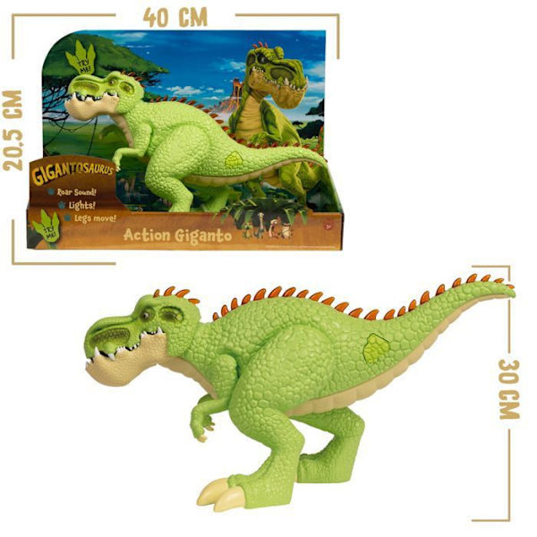 Gigantosaurus, Dinosaurie, Gigantisk rörlig figur i 30 cm, Med ljud- och ljuseffekter, För barn från 3 år, GGN03