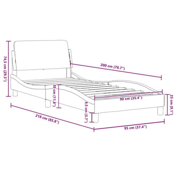 vidaXL Dover sängram ljusgrå 90x200 cm sammet 373112