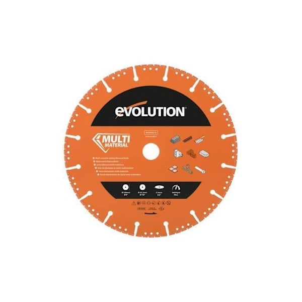 Diamantblad i flera material - Evolution - 230 mm - Segmenterad kant - Borrning 22,2 mm - Mångsidig