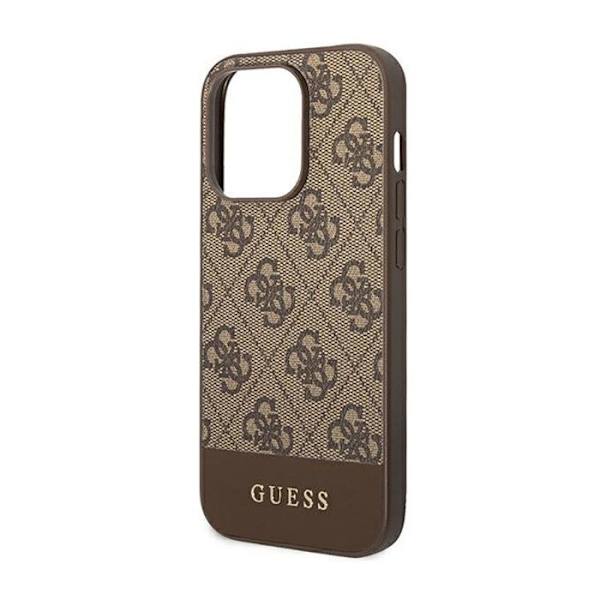 iPhone 14 Pro-fodral - Guess - 4G Bottom Stripe - Biologiskt läder - Brun - Semi-rigid kastanj