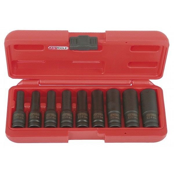 Set med 9 TORX slaghylsor KSTOOLS - E10-E11-E12-E14-E16-E18-E20-E24 i stål