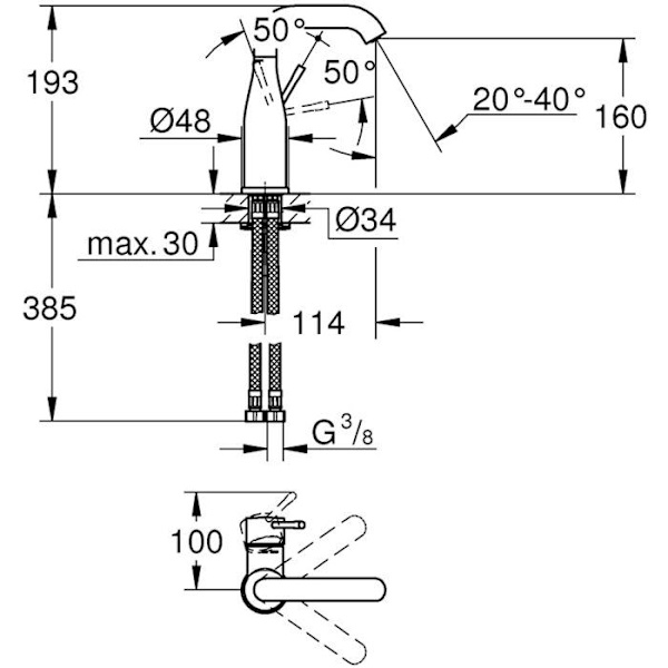 Essence tvättställsblandare - GROHE - 23463001 - Djup 114 mm - Material Metall - Färg Grå Krom
