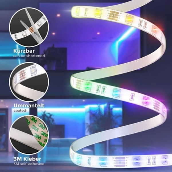 LED-list - B.K.Licht - 3m - Silikon - RGB - Fjärrkontroll - Dimbart RGB