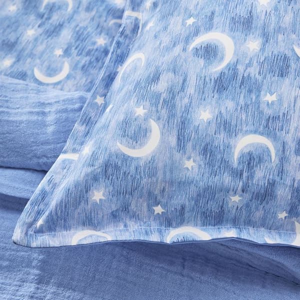 Barnkuddeöverdrag i tryckt percale av bomull, LILLA DRÖMMARE - ESSIX - 65 x 65 cm - Blå Blå