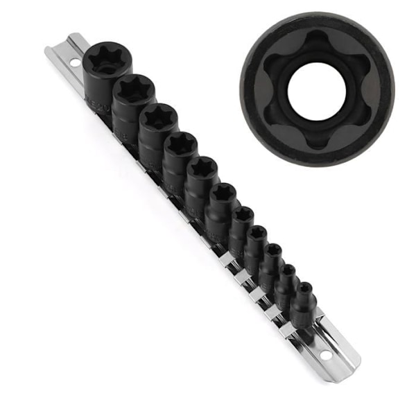 Casoman - CS024 - 11 st hona E-TORX Star Socket Set med skena, hona External Star Socket Set, E4 - E20 Moment Socket Set