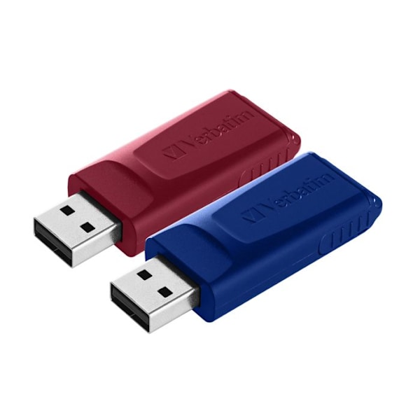 Verbatim Slider 32 GB USB 2.0 USB-minne - blå, röd (paket med 2)