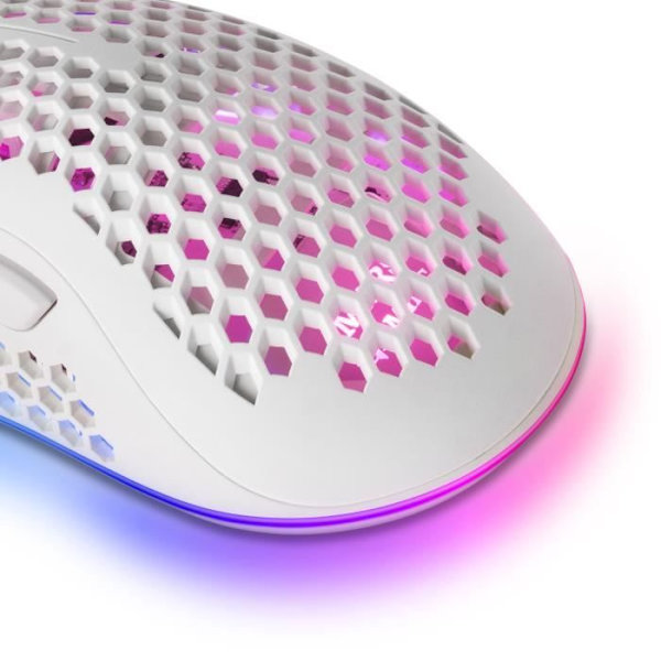 Mars Gaming MMEX Vit, RGB-spelmus, 32K DPI, fjäderkabel, optiska omkopplare