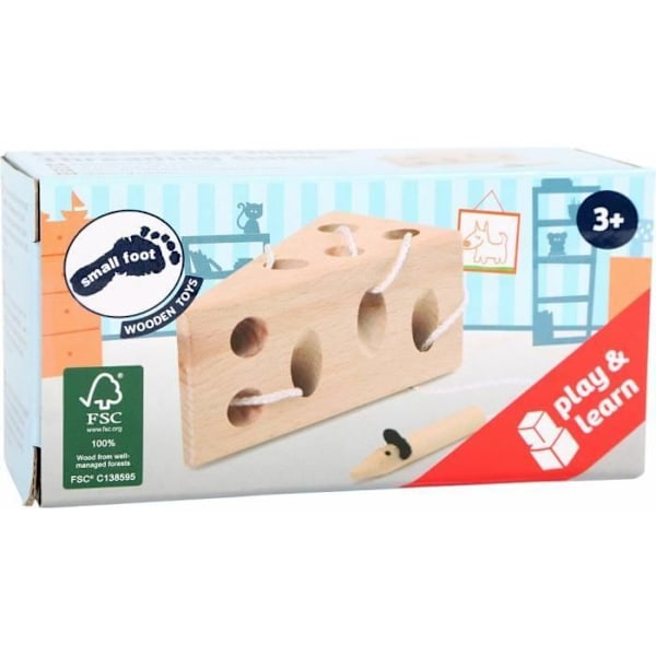 Träleksak - Legler - Liten Fot Ost Natur med Mus - 6x11x5 cm - Från 3 år - Finmotorik Beige