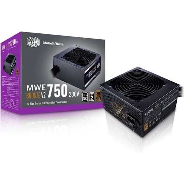 COOLER MASTER MWE Bronze 750W V2 - 750W strömförsörjning - 230V (80 Plus Bronze certifierad 5 års garanti) Svarta platta kablar Svart