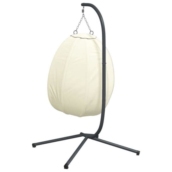 Hängstol i äggform med beige tyg och stålstöd