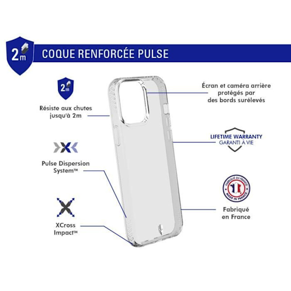 Coque - PULSE - iPhone 13 Pro Max - Förstärkt - Transparent - Livstidsgaranti Transparent