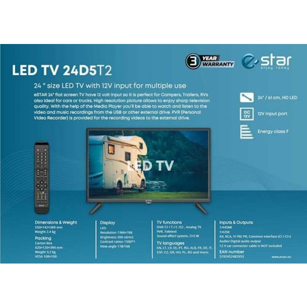 Estar LED TV LED TV 24''/61cm LEDTV24D5T2 Svart Svart