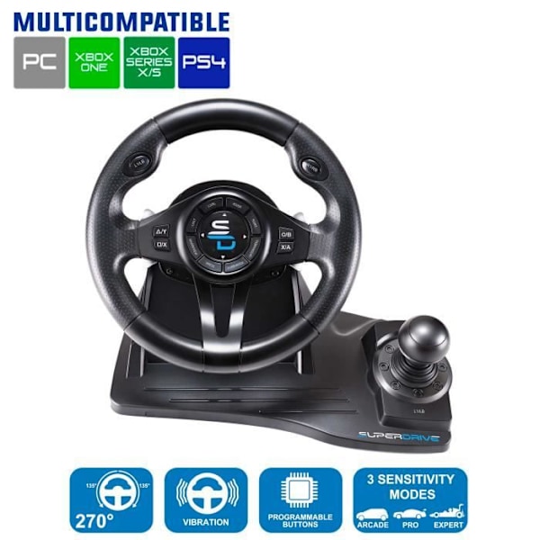 Racing ratt - SUPERDRIVE - GS550 - Med pedal - Växelspak - Vibrationer - Multi-plattformar Svart