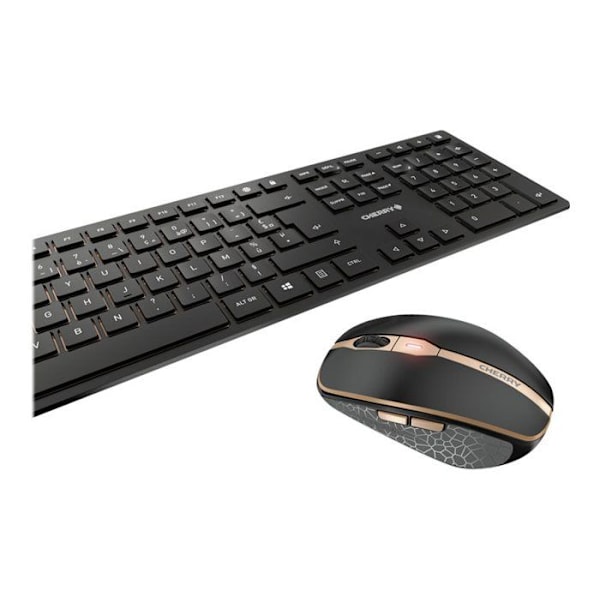 Trådlös tangentbord/mus uppsättning - CHERRY - DW 9100 SLIM - USB och Bluetooth - Uppladdningsbar - Svart/Brons