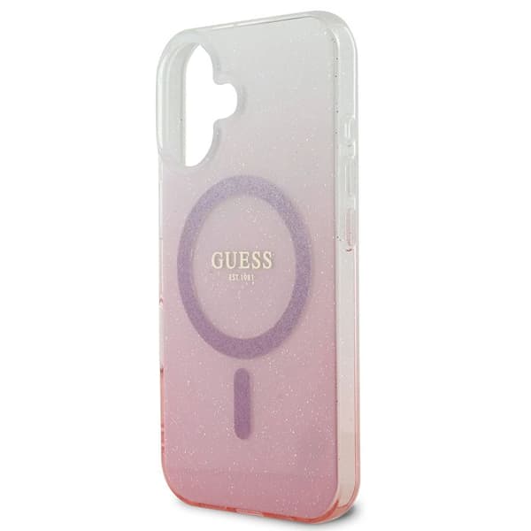 Coque Guess IML Glitter Gradient MagSafe för iPhone 16 - Rosa Rosa