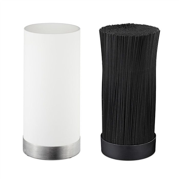 Relaxdays knivställ, runt, knivblock utan innehåll, med insats i plaststänger, H x D 22 x 11 cm, vit vit, svart, silverfärgad