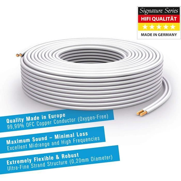 Högtalarkabel - PureLink - SP061-030 - 2x2,5 mm² - Koppar OFC - 30 m - Vit Vit