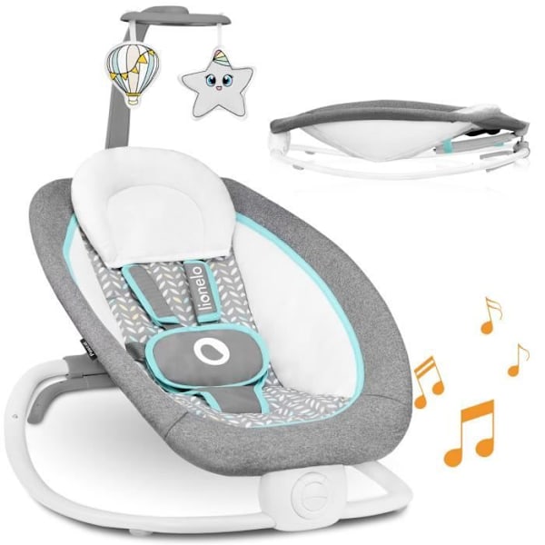 Balansäng Transat LIONELO Pascal - 12 melodier - Vibrationer - Kompakt hopfällning - Grå - Blå Grå, vit, turkos