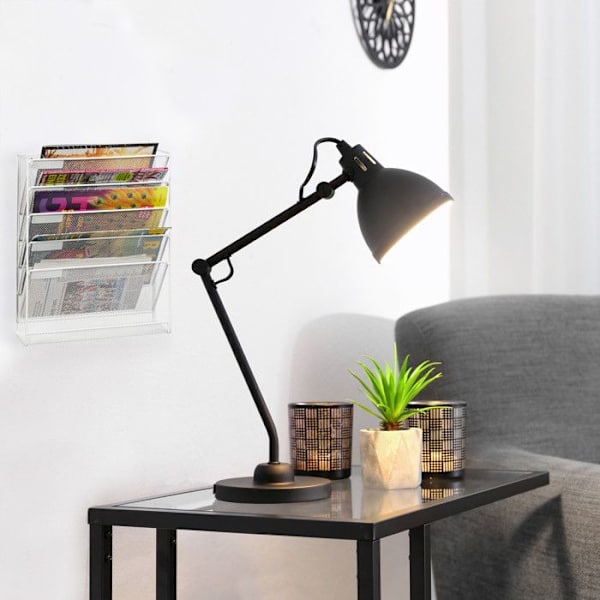 Relaxdays Vägghängd tidningsställ, liggande A4-format, 5 fack, metall, tidskriftsförvaring, 40,5 x 32,5 x 10,5 cm, vit Vit
