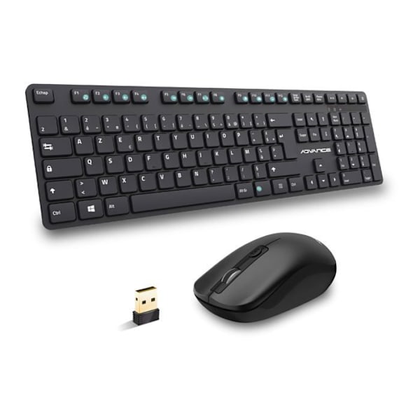 Pack 2 i 1 Tangentbord/Mus - Advance - WorkMate Plus - Trådlös 2.4 GHz - Tyst skrivning - 1600 DPI