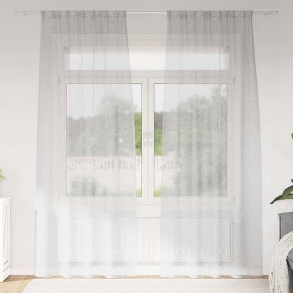 Gardiner i voile - vidaXL - Ljusgrå - Polyester - 245x140 cm - Set om 2 - Utomhusmontering Ljusgrått