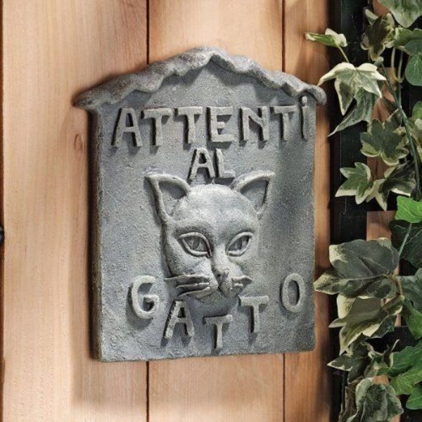 Design Toscano italiensk katt Beware Wall Sculpture -ndash; Attenti-al-gatto Cat - NG31604