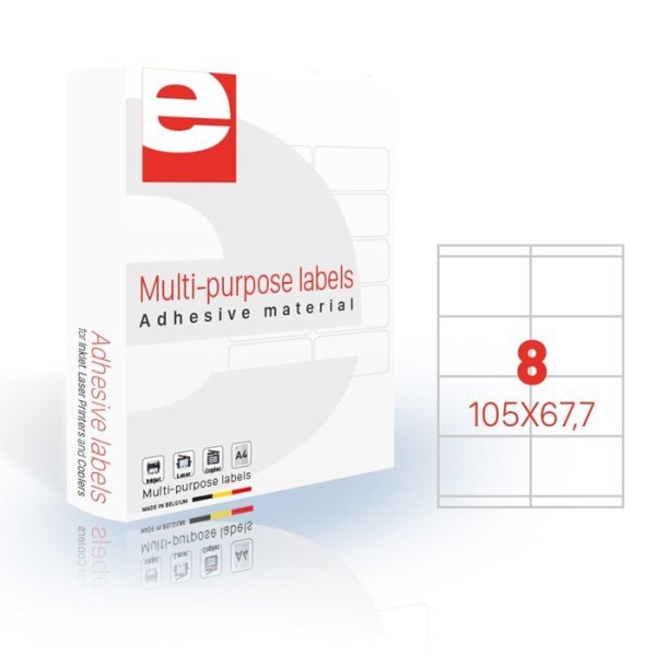 Etilaser - 30900017 - Självhäftande etiketter 105 x 67,7 mm (8 / A4-ark) - Lådor med 200 A4-ark - Mattvit -