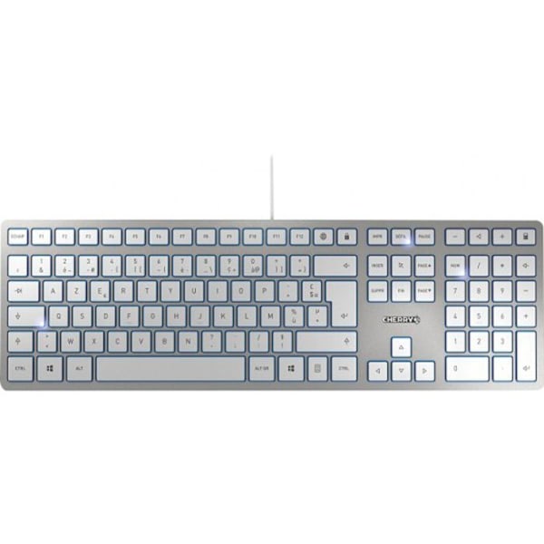 CHERRY KC 6000 Smal tangentbord - USB - Frankrike - CHERRY SX nyckelbrytare - Svart Silver, Vit