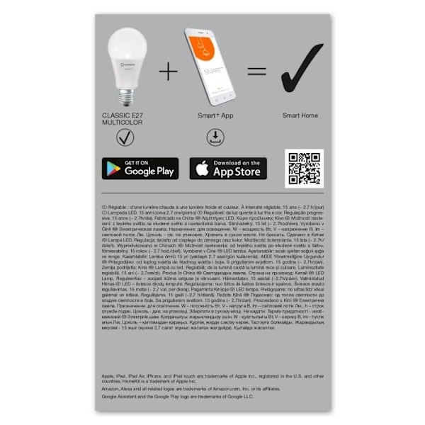 LEDVANCE BTE1 Smart+ WIFI STANDARD FROSTAD 100W E27 COLOR CHANGING glödlampa