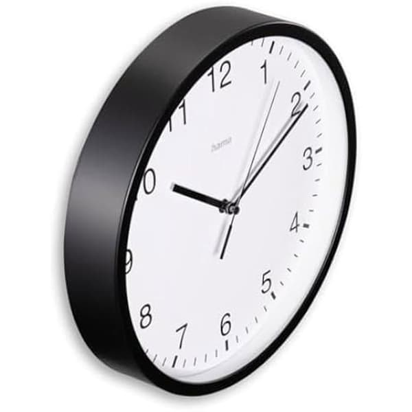 Väggklocka - HAMA - Elba - 25 cm - Tyst - Modern Design Svart