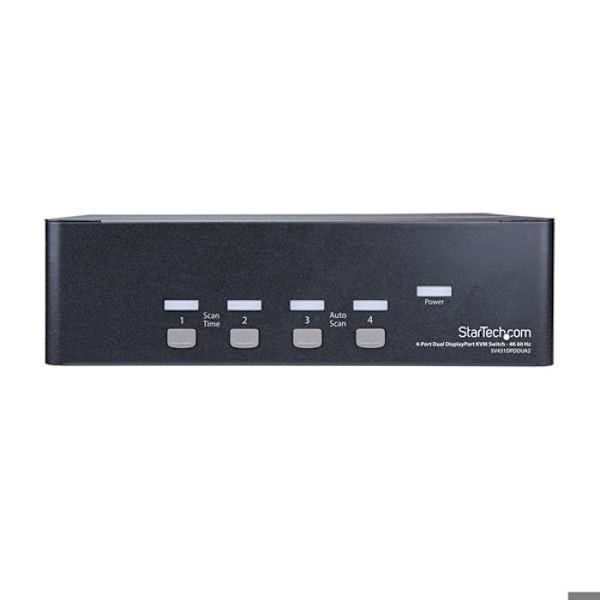 STARTECH 4-portars 4K 60Hz DisplayPort Dual Display KVM-switch med inbyggd USB 2.0-hubb - 4 dator(ar) Svart