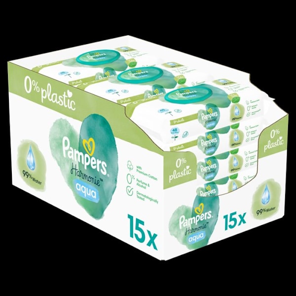 Pampers Baby Wipes Aqua Harmonie 720 Wipes (Förpackning om 15 x 48) utan parfym eller alkohol 99% vatten och fibrer av vegetabiliskt ursprung N/A
