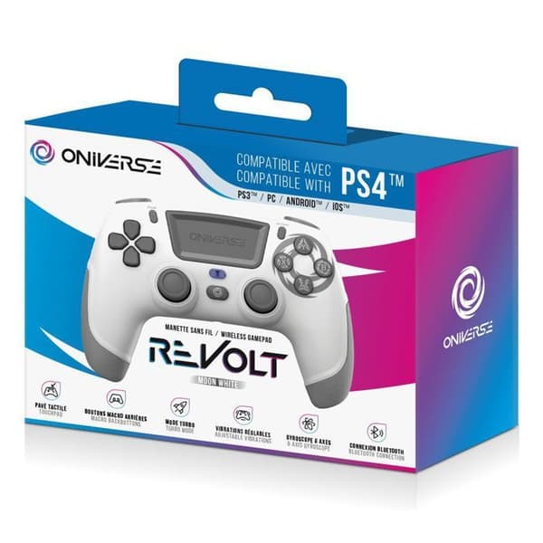 Oniverse Revolt trådlös handkontroll för PS4 PC och Mobile Bluetooth White Moon Vit