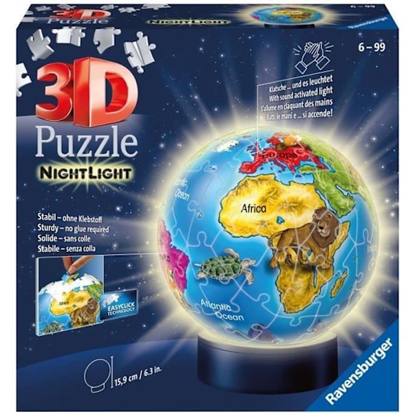 Ravensburger - 3D Globe World Map Pussel med LED - 72 bitar Blå