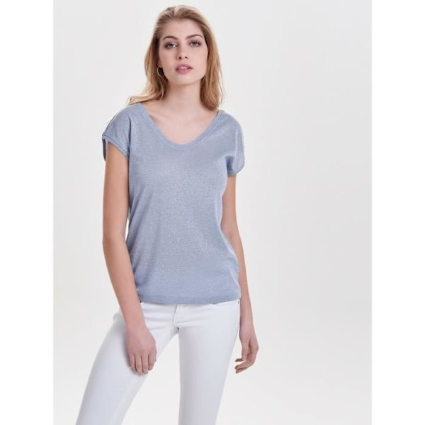 T-shirt dam - Only - Silverfärgad - Korta ärmar - V-ringning - Färg halogenblå Halogen blå M