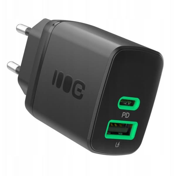 Väggladdare - GREEN CELL - PowerSource Duo30 (CHARB-GC-30AC-B) - 30 W - 1xUSB-C + 1xUSB-A - PD 3.0 / QC 4.0+ svart
