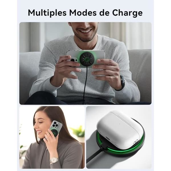 INIU Induktionsladdare iPhone 15W Certifierad Qi2 Kompatibel med Magsafe