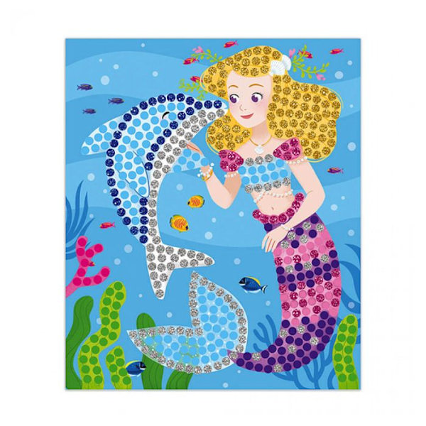 Creative Kit - Delfiner och sjöjungfrur mosaik - JANOD - Från 7 år - Manuell aktivitet för barn Blå