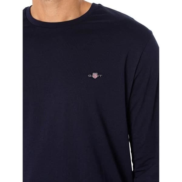 GANT långärmad T-shirt Regular Shield - herr - 100% bomull - blå Blå XL