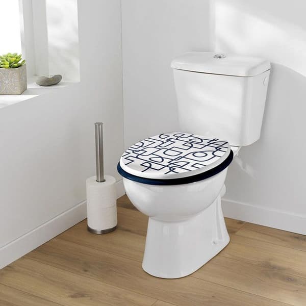 Toalettlock Tryckt "Labyrint" 46cm Vit Blå