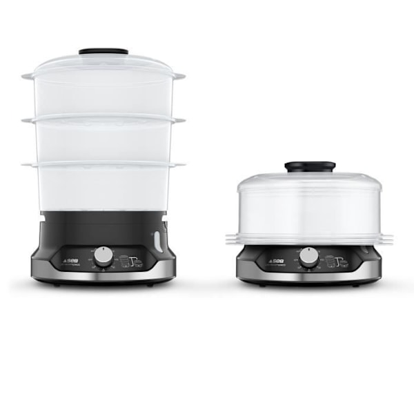 SEB Ultracompact ångkokare, 9L, 3 stapelbara skålar + risskål, VC204800 Svart