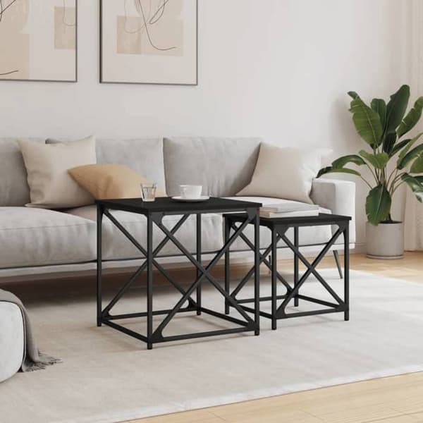 vidaXL Häckande soffbord 2 st Black Engineered Wood 838943